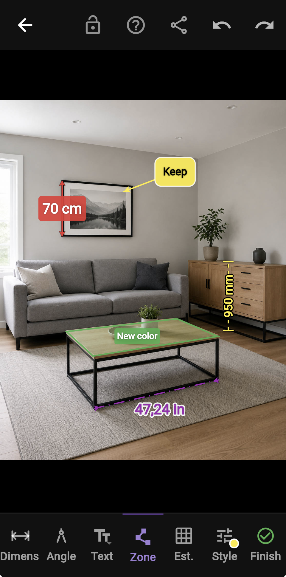 SnapCote sur smartphone avec photo annotée, cotes, angle et repères visuels